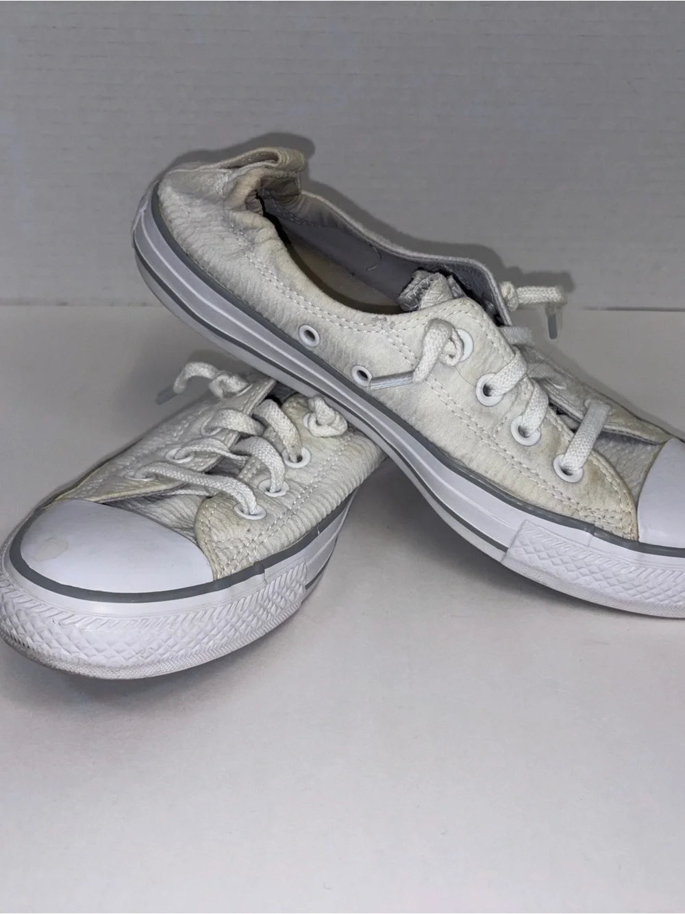 Converse White Low-Top Canvas Sneakers with Gray Trim